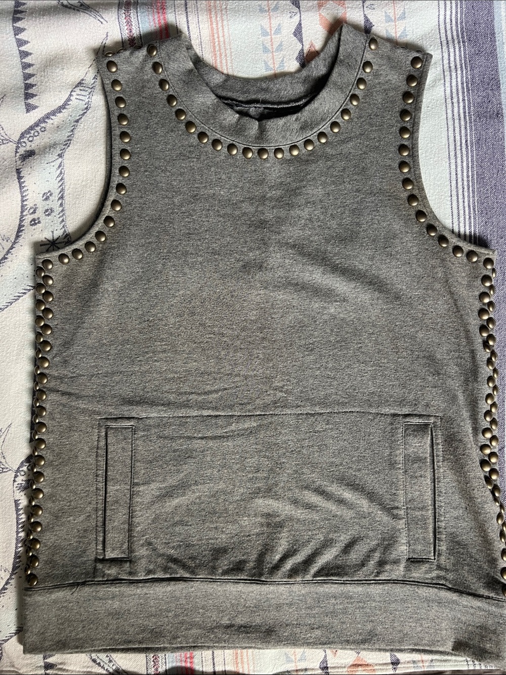 Studded Grey Sleeveless Sweatshirt